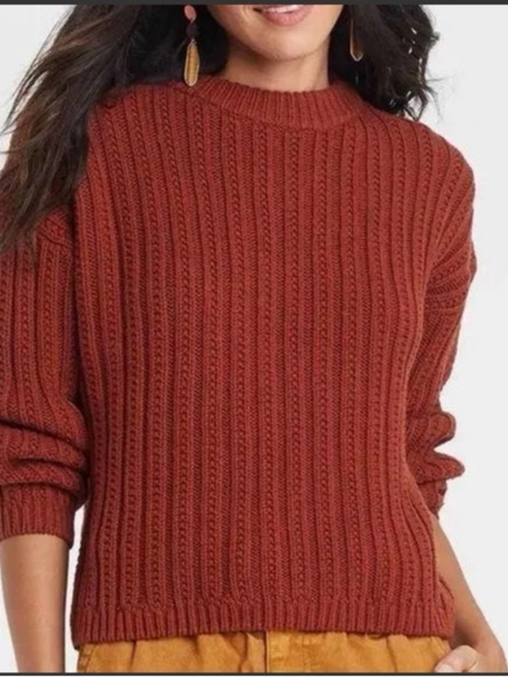 Universal Thread Ribbed Crewneck Sweater - Rust Brown